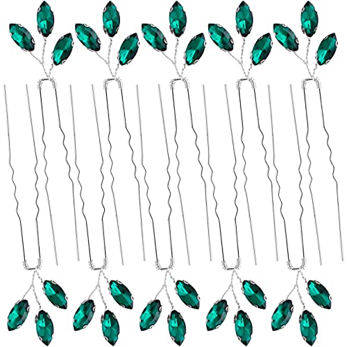 PAGOW 10pcs Green Rhinestone Hair Pin, Bobby Hair Pins For Brides, Crystal Rhinestone Wedding Hair Piece For Bridesmaids, Vintage Hair Accessories for Women and Girls (3.5 x 0.98 inch) Emerald Green - size: 1 Count (Pack of 10)