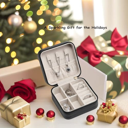 VLANDO Small Faux Leather Travel Jewelry Box Organizer Display Storage Case for Rings Earrings Necklace, Black - color: Black
