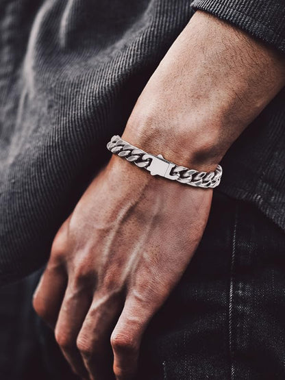 Bandmax Mens Hip Hop Cuban Link Bracelets 5/7/9/12MM Stainless Steel Miami Curb Chain Bracelet Silver/Gold Plated/Black Wristlet Chains for Men 7"-9" - color: 07 9MM-Steel