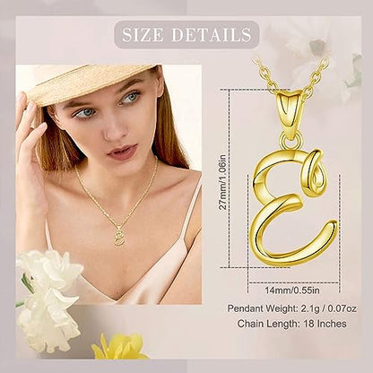 EUDORA Sterling Silver Initial Necklaces for Women, Classic 26 Letter Neckless Gifts for Girls, Sister, Mother Daughter, 18 inch Chain - style: E-Gold