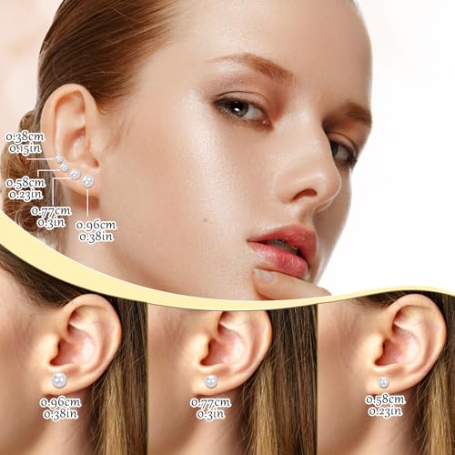 24 Pairs Pearl Studs Earrings for Women, Faux Simulated Pearl Earrings 4 Mixed Sizes Round Ball Pearls Stud Earring Set - color: White
