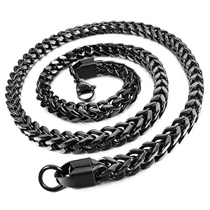 INBLUE 6MM Wide Chain Necklace for Men Women Stainless Steel Cuban Link Chain Necklaces Water Resistant Thick Metal Foxtail Chains (3 Colors - Silver Black Gold, 21.6 Inch Long) - color: Black