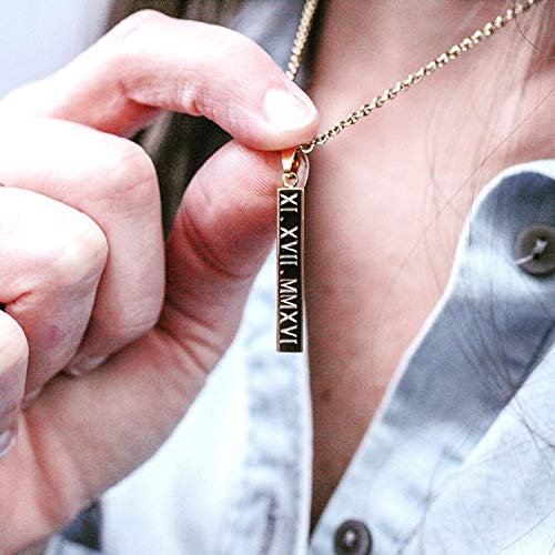 Personalized 3D Vertical Bar Necklace, Custom Necklace Engraved with Any Name Pendant Jewelry Mothers Day Gift - color: Gold Bar+Cable Chain