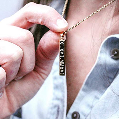 Personalized 3D Vertical Bar Necklace, Custom Necklace Engraved with Any Name Pendant Jewelry Mothers Day Gift - color: Gold Bar+Cable Chain