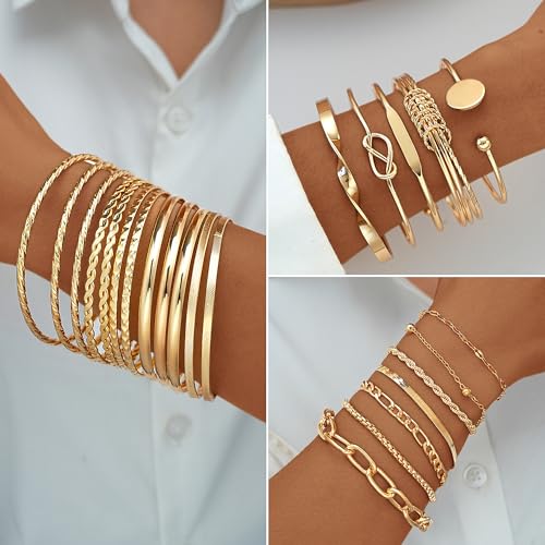 17 MILE 78 Pieces Gold Jewelry Set for Women, 9 Necklace, 24 Bracelet, 22 Earrings, 23 Knuckle Rings Gold Plated Jewerly set for Women Gift - color: gold Jewelry Set-chunky