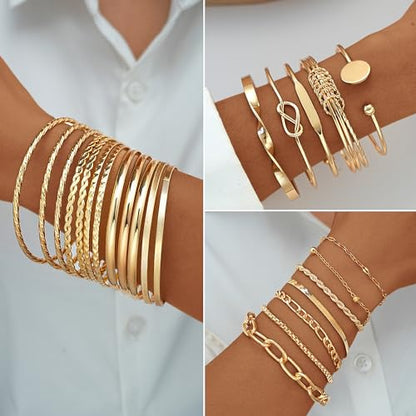 17 MILE 78 Pieces Gold Jewelry Set for Women, 9 Necklace, 24 Bracelet, 22 Earrings, 23 Knuckle Rings Gold Plated Jewerly set for Women Gift - color: gold Jewelry Set-chunky