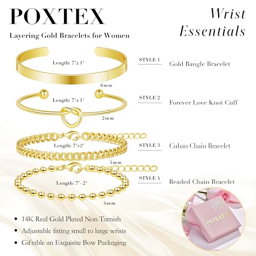 925 Sterling Silver Bracelets for Women Stack, Trendy Tennis Bangle Cuff Jewelry Set 14K Gold Plated, Adjustable Bracelet Set for Wrist Essentials, Women Fashion Watch Band Acecessories - style: Braccelet_4pcs_02
