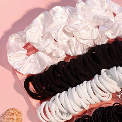 YANRONG 755PCS Hair Accessories for Woman Set Seamless Ponytail Holders Variety Hair Scrunchies Hair Bands Scrunchy Hair Ties 759 Piece Set - color: 755PCS（Black White）