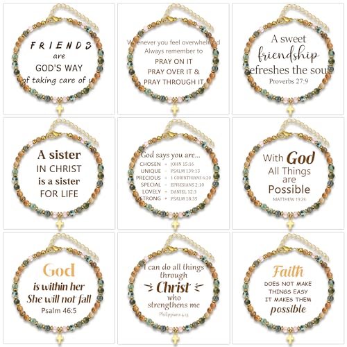 BROCC 9PCS Cross Christian Bracelets for Women | Christian Inspirational,Adjustable 4MM Beaded,Healing Natural Stone,Confirmation Baptism Easter Gifts - color: A