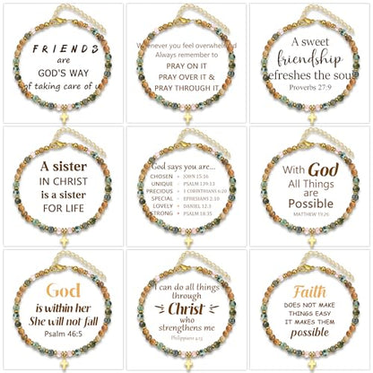 BROCC 9PCS Cross Christian Bracelets for Women | Christian Inspirational,Adjustable 4MM Beaded,Healing Natural Stone,Confirmation Baptism Easter Gifts - color: A