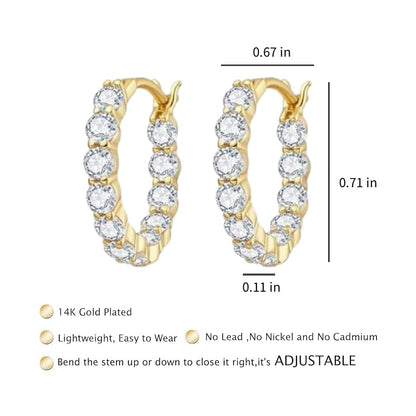 Inside-Out CZ Hoop Earrings, Small Hoop Earrings for Women Huggie Earrings | 14k Gold Plated Huggie Hoop Earrings with Stones for Work, Weekends and Everyday - color: 14k gold