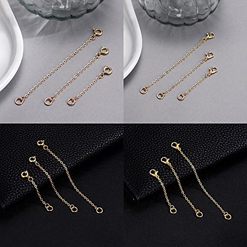 Softones 12-18Pcs Ankle Bracelets Extenders-Extension for Womens Jewelry(1 2 3 Inch),with Lobster Clasp and O-Clasp from Gold Silver Rose Gold - color: B:Gold 6-Lobster clasp 6-O-clasp