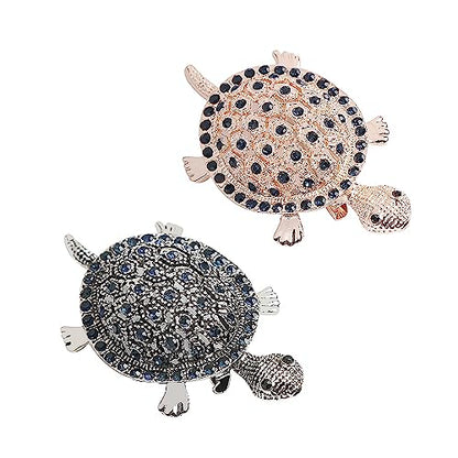 Opexicos 2Pcs Creative Design Black Gold Rhinestone Turtle Brooch Pin Vintage Tortoise Brooches Animal Pins Accessories
