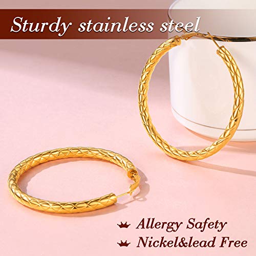 FindChic Chunky Hoop Earrings for Women, Silver/Black/14K Gold Plated Crossover Patterned Hollow Tube Rounded Loop Earrings, 30mm/40mm/60mm/80mm Hoops with Custom Name Options and Gift Box - color: c.Gold, size: 60MM