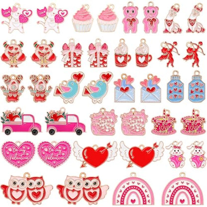 MARFOREVER 40 Pcs/20 Pairs Valentines Charms for Jewelry Making Heart Charm | Gold Enamel Red Pink Romantic Love Charm, Heart Charms Pendant, for Valentine's Day Bracelet Necklace Earrings Jewelry Making - style: Valentines
