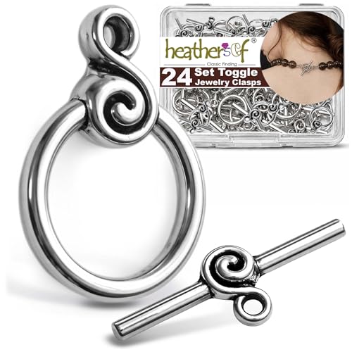 Heather's cf Toggle Jewelry Clasps – Durable Quality, Antique Swirling Silver Finish Toggle Clasps & Closures for Necklace, Bracelet & Charms – Ideal for DIY, & Jewelry Making – Medium (Set of 24) - color: Medium silver toggle clasp