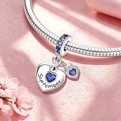 BLUELUNE Birthstone Charms, 925 Sterling Silver Dangle Charm with 5A Cubic Zirconia for Bracelets or Necklaces, Birthday, Mother's Day Present for Women - color: September