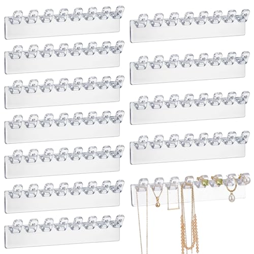 Styquenzer 12 Pcs Self-Adhesive Necklace Organizer, Necklace Hanger Wall Mount Hanging Jewelry Organizer with 8 Hooks Wall Mounted Necklaces Organizers for Necklaces, Bracelets