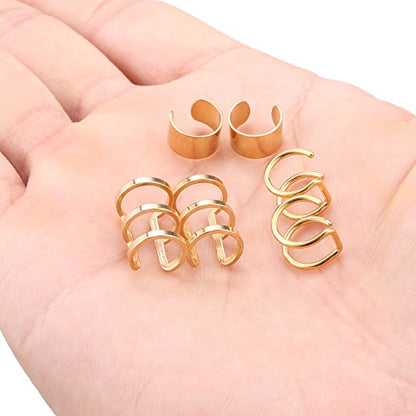 Stainless Steel Ear Cuff Non piercing Fake Clip-on Cartilage Earring Set Women Men 6pcs - color: 6PCS - Gold