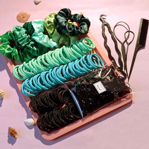 YANRONG Women's Hair Accessories Set: 755PCS Seamless Ponytail Holders, Variety Scrunchies, Bands and Ties for Thick and Curly Hair (Green) - color: 755PCS (green)
