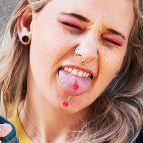 12/16/24Pcs Tongue Rings for Women Candy Color Ball Tongue Nipple Piercing 14G Surgical Steel Barbell Tongue Retainer Body Jewelry Bar Length 16mm - style: Colorful-16Pcs