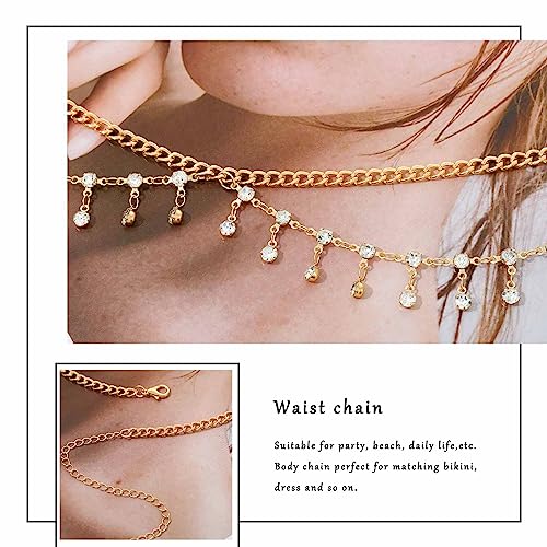 Florry Rhinestone Belly Chain Sequin Waist Chain Bikini Body Jewelry Chains Beach Belly Chain for the Waist Tassel Layered 18K Gold Body Chains for Women - color: Crystal
