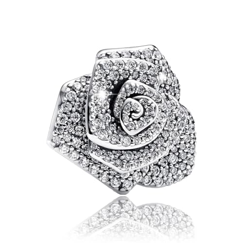 925 Sterling Silver Bead Charm for Pandora Bracelets and Necklaces,Pink Bow Cherry Butterfly Blue Ocean Pendant Bead Charms Jewelry Present Valentines Gifts for Wife/Girlfriend Women - style: Big Silver Sparkling Rose