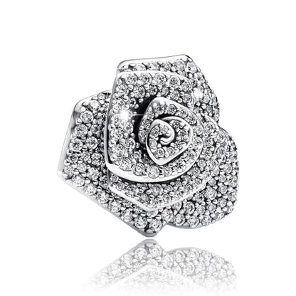 925 Sterling Silver Bead Charm for Pandora Bracelets and Necklaces,Pink Bow Cherry Butterfly Blue Ocean Pendant Bead Charms Jewelry Present Valentines Gifts for Wife/Girlfriend Women - style: Big Silver Sparkling Rose