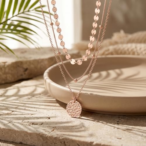 MONGAS Boho Layered Necklace Sterling Silver Triple 3 Stacked Vertical Bar Triangle Long Layering Necklaces Christmas Jewelry Gifts for Women - style: Rose gold