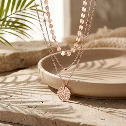 MONGAS Boho Layered Necklace Sterling Silver Triple 3 Stacked Vertical Bar Triangle Long Layering Necklaces Christmas Jewelry Gifts for Women - style: Rose gold
