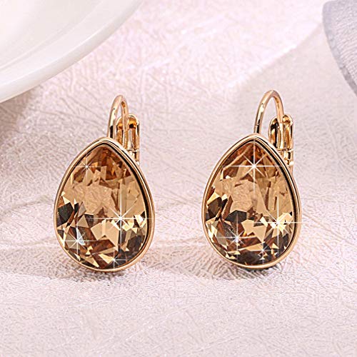 Austrian Crystal Teardrop Leverback Drop Earrings for Women | 14K Gold-Plated Finish, Sparkling Pear Stone, Smooth Bezel Frame, Secure Leverback Closure, Dainty Day-To-Evening Style - color: Light Topaz