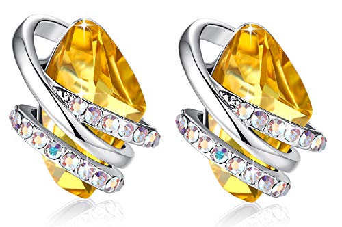 Gifts for Women, Wish Stone Stud Earrings with Birthstone Crystals, 18K Rose Gold Plated or Silver-tone - color: 211-November-Citrine Yellow-Silvertone
