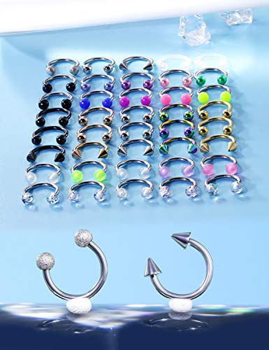36-40Pcs 16G Surgical Steel Nose Septum Rings Piercing Jewelry Horseshoe Cartilage Helix Tragus Earring Hoop Eyebrow Lip Hoop Retainer for Women Men 8mm 10mm - color: 40pcs