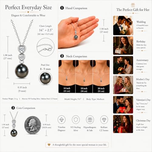 NONNYL Necklace Gifts for Women-Mothers Day Gift for Mom Her Wife Coules Girlfriend-Gifts for Wife Women Wedding Birthday Anniversary Jewelry, Christmas Day Valentine's Gift, Pearl Necklaces - color: Heart black pearl necklace