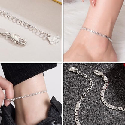 Dankadi 925 Sterling Silver Anklets Bracelet Women/Men Waterproof Simple Durable Chopin Chain/Cuban Link/Figaro/Box/Twist Rope Chain For Beach Foot Jewelry Gift - color: 4MM Blade Chain, size: 27cm