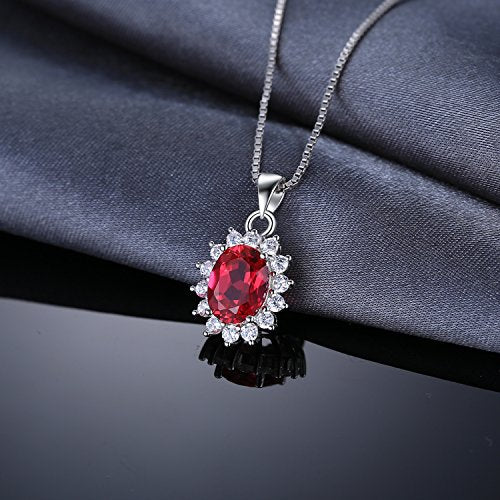 JewelryPalace Princess Diana Kate Middleton Natural Amethyst Citrine Garnet Peridot Topaz Created Ruby Sapphire Simulated Emerald Pendant Necklace for Women, 925 Sterling Silver Gemstone Jewelry Set - color: G-Brass-ruby
