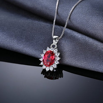 JewelryPalace Princess Diana Kate Middleton Natural Amethyst Citrine Garnet Peridot Topaz Created Ruby Sapphire Simulated Emerald Pendant Necklace for Women, 925 Sterling Silver Gemstone Jewelry Set - color: G-Brass-ruby
