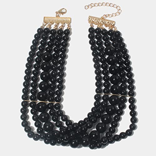 KOSMOS-LI Fashion Simulate Pearl Choker Necklace With Earrings Set - color: Black