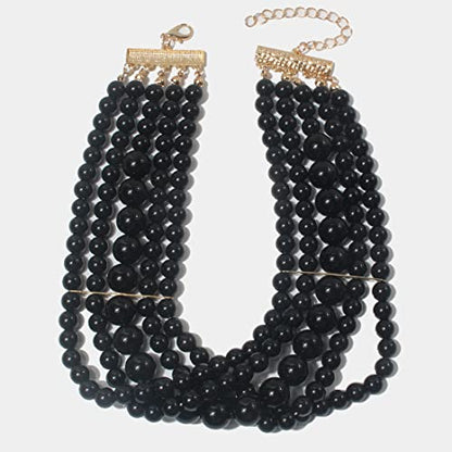 KOSMOS-LI Fashion Simulate Pearl Choker Necklace With Earrings Set - color: Black