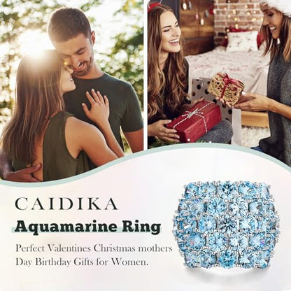925 Sterling Silver Pave Birthstone Chunky Statement Rings for Women Men | 14K Gold Plated/Silver Large Dome Ring Birthday Cocktail Jewelry,Size 6 to 10(with Gift Box) - color: 03-Created Aquamarine-Mar.