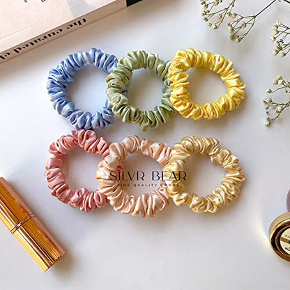 SILVR BEAR Luxury Satin Scrunchies, No Damage Small Hair Ties for Thin Hair, Softer than Silk Ponytail Holders for Women, Girls, Men, 6 Pack Pastel Shades - color: Pastel Skinny