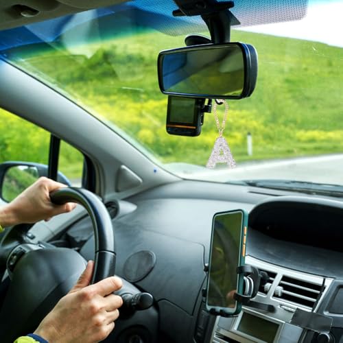MECCANIXITY Bling Car Letter Charm, Initial a Letter Interior Car Rear View Mirror Decoration Hanging Crystal Ornaments for Women Bags Water Cup DIY Craft, Silver - style: Letter A