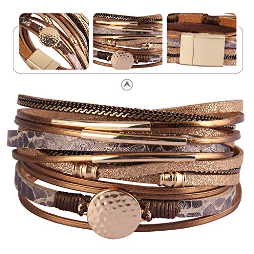 GelConnie Leather Wrap Bracelet Boho Cuff Bracelets Crystal Leather Bracelet Magnetic Multi Strand Bracelets Bohemian Bracelet Leather Wristbands Bangle Jewelry for Women Teen Wife Mother - color: Faux leather bracelet