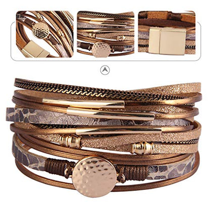 GelConnie Leather Wrap Bracelet Boho Cuff Bracelets Crystal Leather Bracelet Magnetic Multi Strand Bracelets Bohemian Bracelet Leather Wristbands Bangle Jewelry for Women Teen Wife Mother - color: Faux leather bracelet