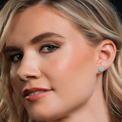 Gem Stone King 14K White Gold 6MM Round Gemstone Birthstone Stud Earrings with Removable Jackets and Lab Grown Diamond Accents | Gold Earrings For Women | Fine Jewelry Gift for Her Mom Women Wife - color: Apatite