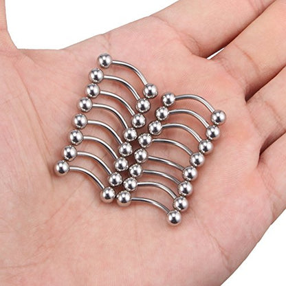 SCERRING 14G Clear Acrylic Bioflex & Stainless Steel Curved Barbell Nipplerings Snake Eyes Tongue Ring Piercing Retainer 16-24PCS - style: 16PCS - 1/2" (12mm) Stainless Steel