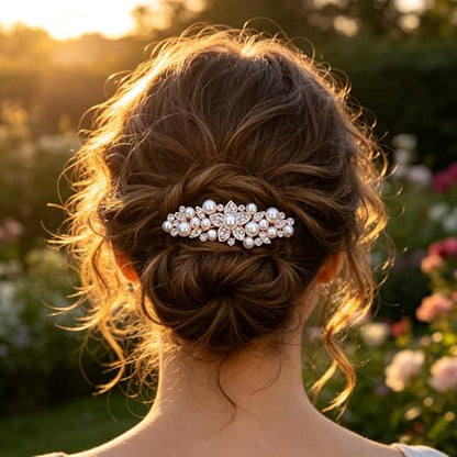 Pearl Rhinestone Flower Hair Barrettes for Women | Elegant flower design, glossy pearl & sparkling rhinestone inlay, durable alloy, ideal match for wedding banquet outfits - color: 9