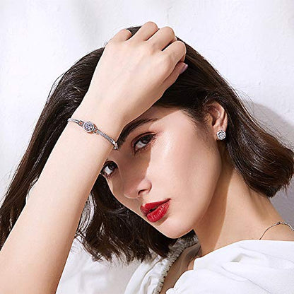 YooAi Jewellery Set Heart Pendant Necklace and Earrings Set Cubic Zirconia Jewellery for Women - color: Round Silver