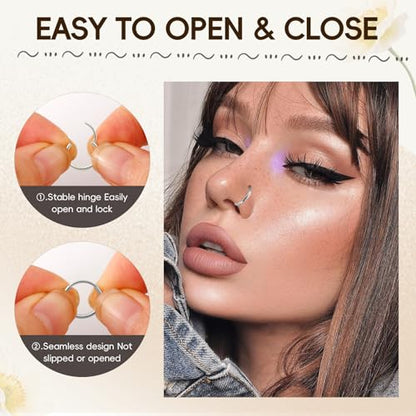 10Pcs Gold Nose Ring Hoop 18G/20G Clicker Nose Hoops Hypoallergenic Stainless Steel Nose Piercings Jewelry Gold Nose Jewelry Septum Helix Cartilage Lip Body Piercings for Women Men 7mm 8mm 9mm 10mm 12mm - color: Silver-18G