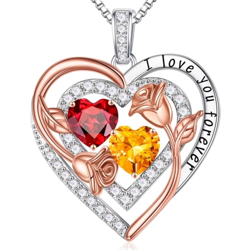 Iefil Birthstone Necklace for Women - Sterling Silver Birthstone Necklace, Anniversary Birthday Gifts for Wife Girlfriend Mom - color: 01-11-Jan-Nov Birthstone